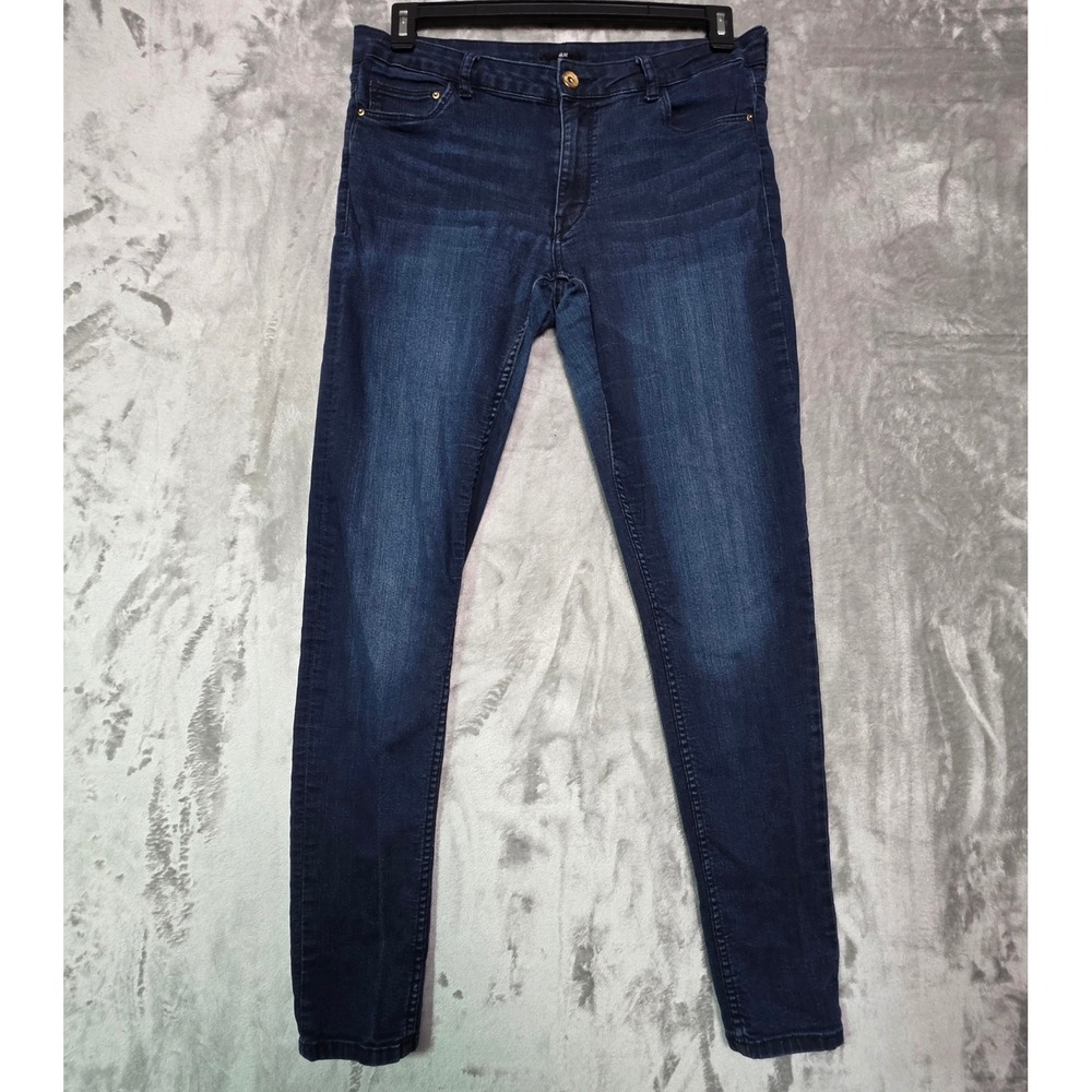 HM Women Dark Wash Blue Skinny Jeans Size 14 Stretch Denim Slim Fit Pants